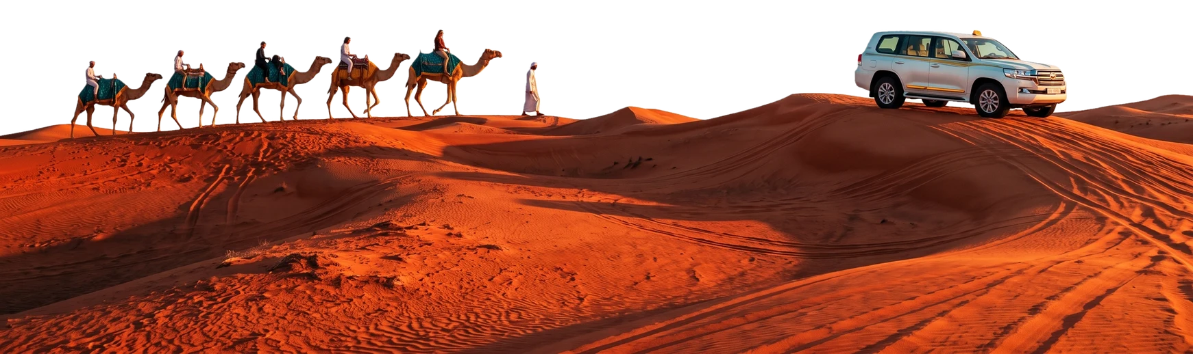 Dubai desert dunes with 4x4 and camels