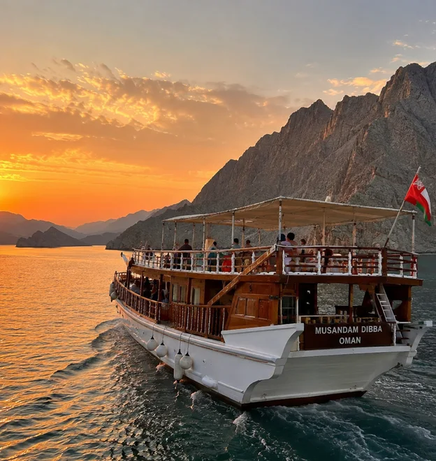 Dhow cruising the Musandam fjords near Dibba